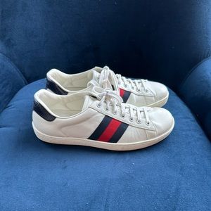 GUCCI Men’s White Ace Leather Sneakers Size 8